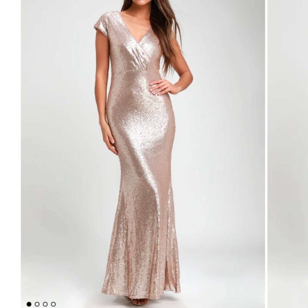 Lulus Always Remember Us Matte Gold Sequin Maxi Dress Size Small